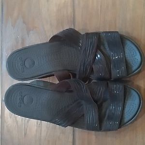 CROCS Elastic Strap Brown Zebra Print Sandals